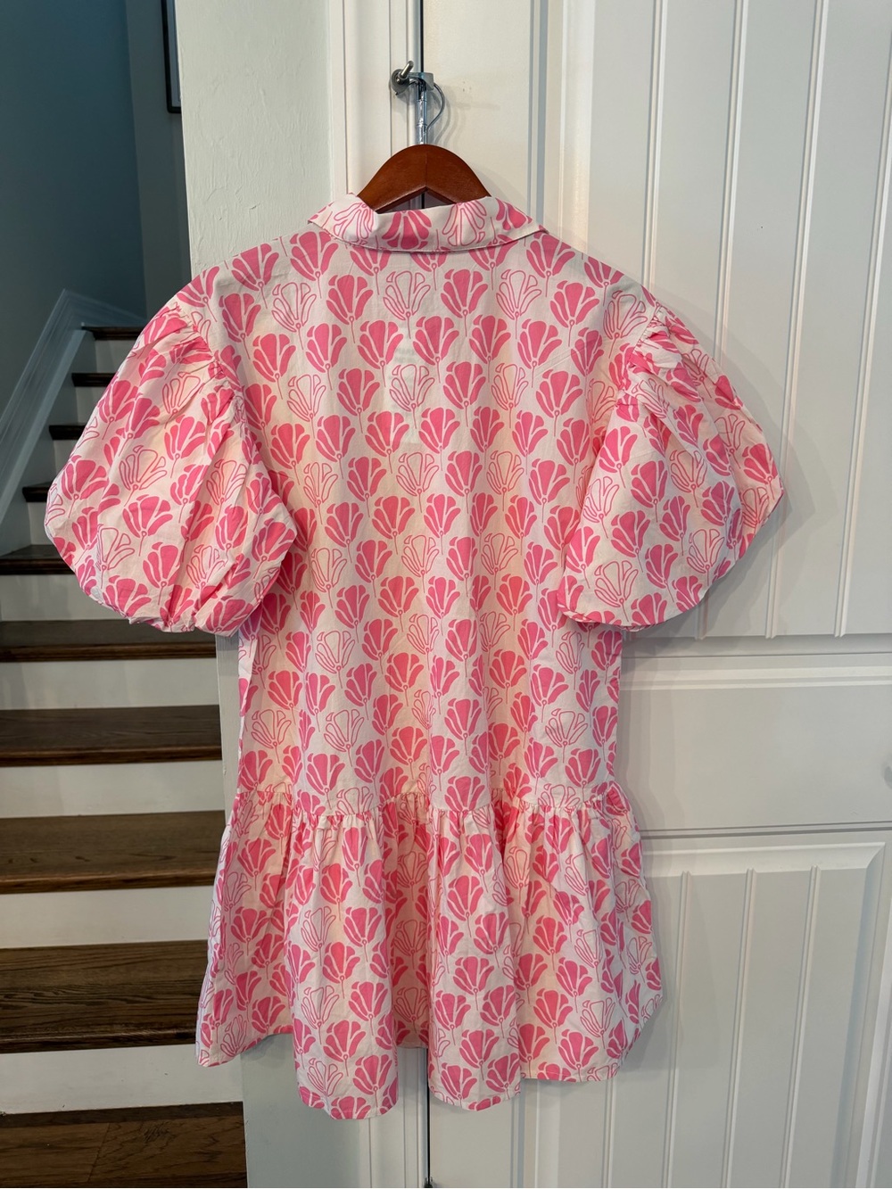 WKND The Frock It Dress Pink Shell Print Puff Sleeve Coastal Dress Medium - Picture 3 of 5